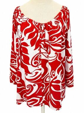 Vintage Hilo Hattie Hawaiian Rayon Floral Top Made in Hawaii Large Red White